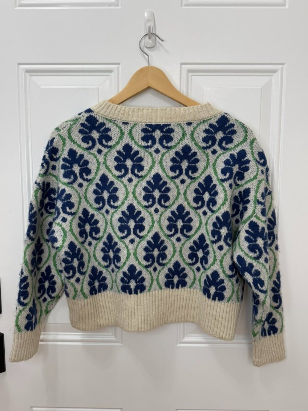 Maeve Anthropologie Pop Floral Cardigan Blue Ivory Knit Sweater XXSP - Picture 5 of 9